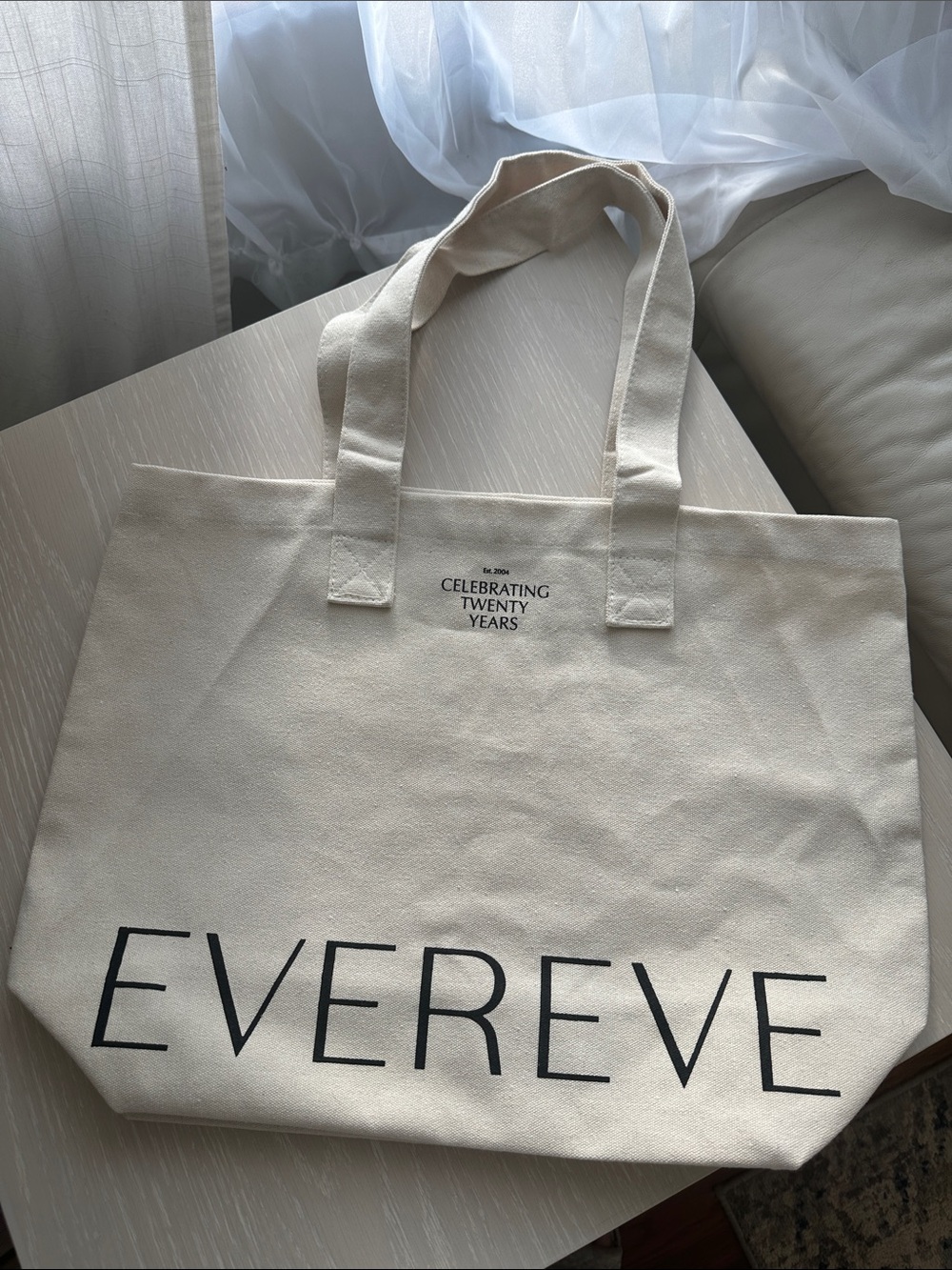 Evereve Cream Canvas Tote with Bold Logo